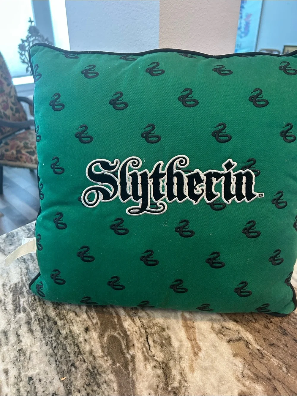 Wizarding world of Harry Potter Slytherin Accent Pillow very slight wear GUC